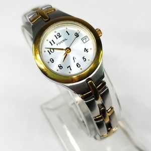 Vintage Fossil F² Watch ES9439 Two Tone Gold Silver Stainless Steel Gold